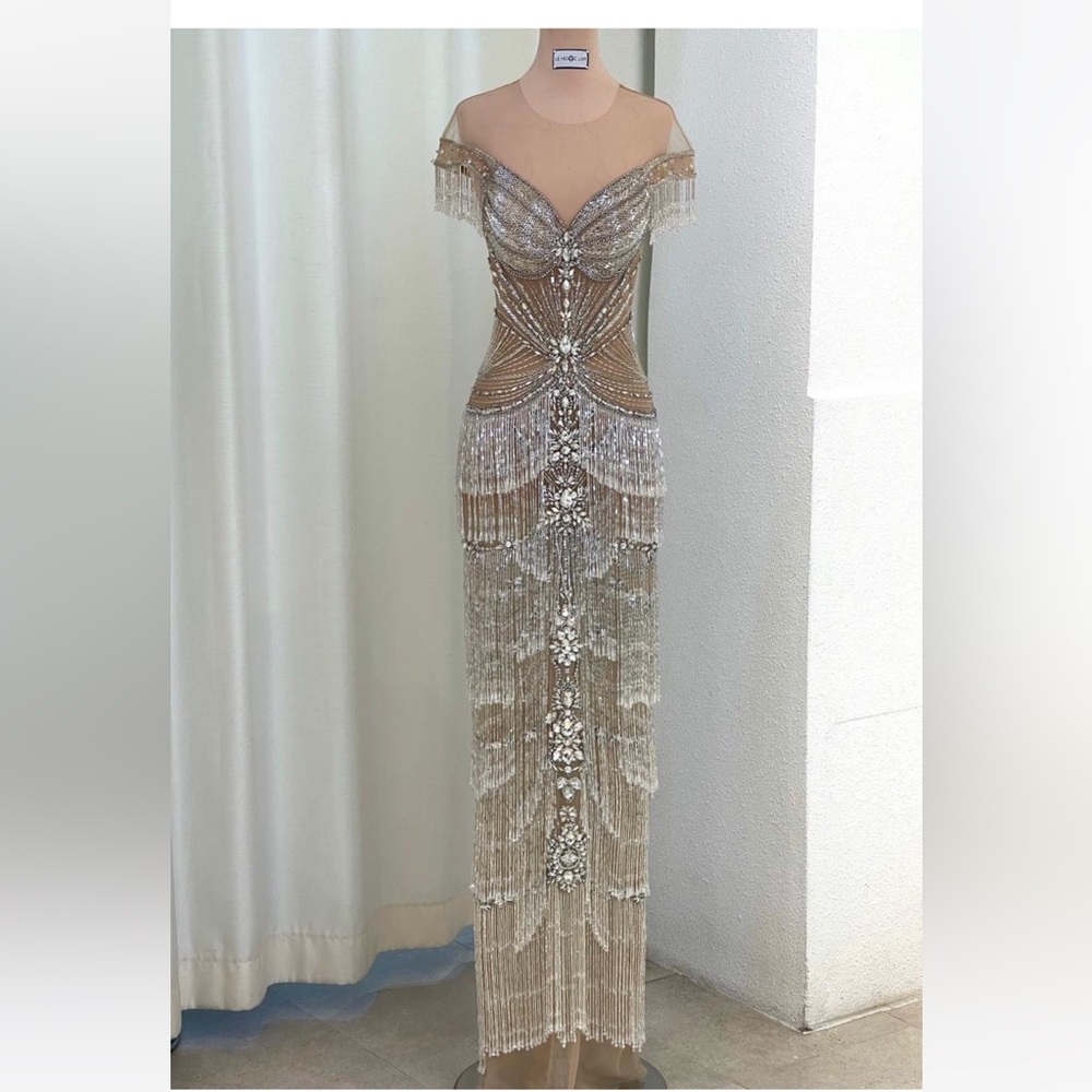 Custom-made fringed dress
